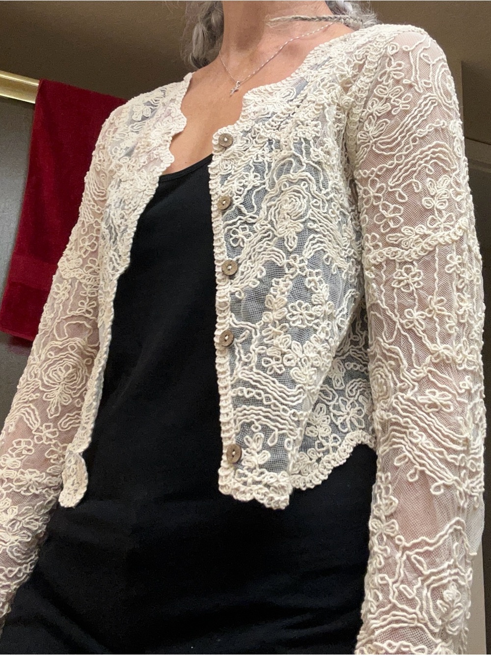 Women's Cream Lace Cropped Cardigan Jacket